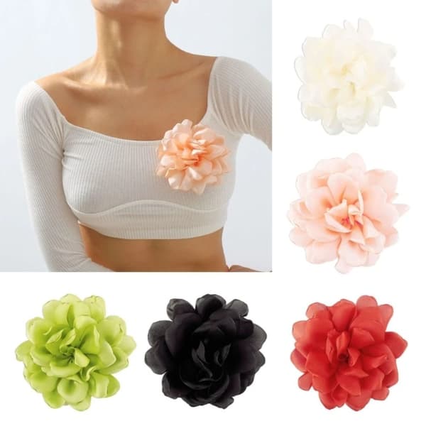 Romantisk Ros Brosch Tyg Ros Blomma Pin-up Brosch VIT white