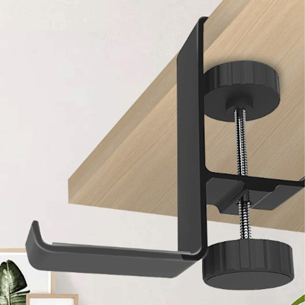 Hodetelefonholder i aluminiumlegering, krok under skrivebordet, hodetelefonstativ Black