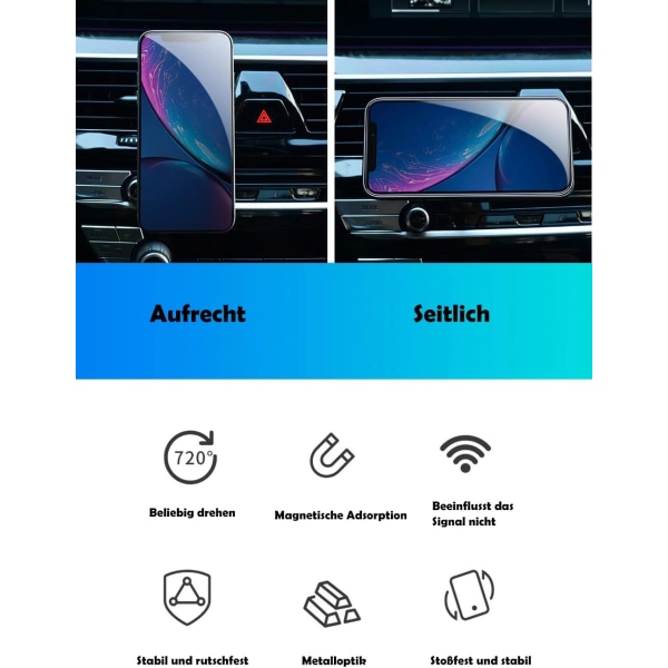 Universal magnetisk mobiltelefonhållare [720° fri rotation & ljusuppgradering] Car Dash Mount Lämplig för iPhone, iPad, Huawei, etc. (svart)
