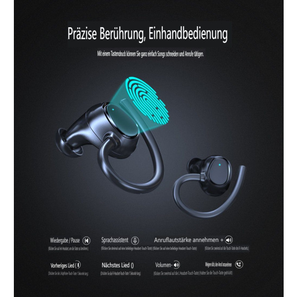 Bluetooth-hörlurar sport, in-ear-hörlurar trådlösa Bluetooth 5.3