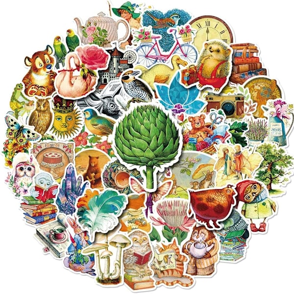 50/100 kpl Retro Flora ja Fauna Tarroja Esteettinen Vedenpullolle Päiväkirja Kannettava Puhelin Vedenpitävät Tarraleimat Tarrat Lapsille Lelut