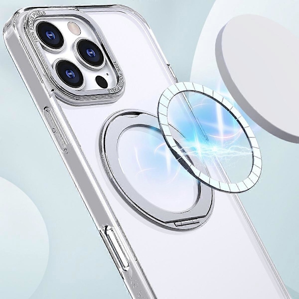 Nytt produkt egnet for Apple 16ProMax mobiltelefonveske magnetisk rotasjon gjennomsiktig brakett iPhone16 svart veske svart black iPhone16
