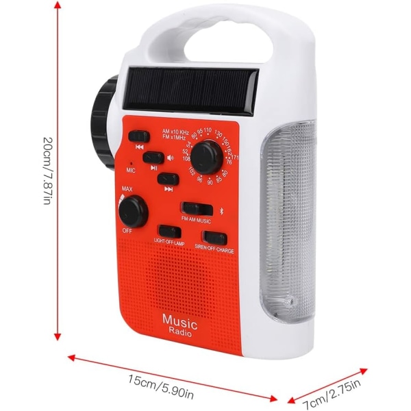 Säähälytysradio LED-taskulampulla, Aurinkoenergialla toimiva kannettava käsikäyttöinen AM/FM-radio, Matkapuhelimen virtalähde