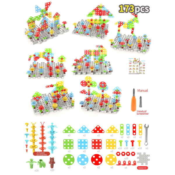173 stk elektrisk drill konstruksjonsbyggesteiner dyr planter kreativ bygning pedagogiske aktiviteter puslespillspill