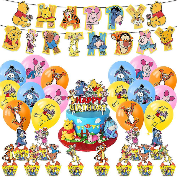 Winnie the Pooh tema Børnefødselsdagsfest forsyninger Kit Balloner Banner Cake Toppers Sæt