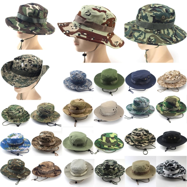 Män Casual Beanies Wide Stripe Cap Militär Camo Hat Green - Camo
