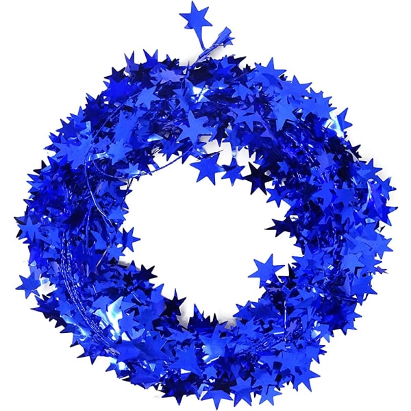 2 rullaa Sparkly Star Tinsel -seppeleitä langalla joulukuuseen, kotiin, häihin, syntymäpäiviin, juhliin, juhlakoristeeseen (sininen)