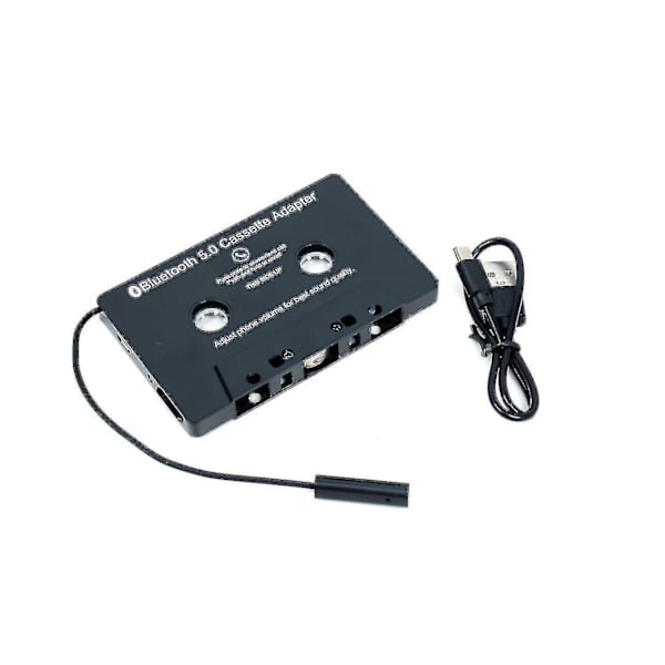 Bilkassette-lydadapter, Bluetooth 5.0, kassette til aux-adapter, MP3-kassetteafspiller-support, med opkaldsfunktion, sort