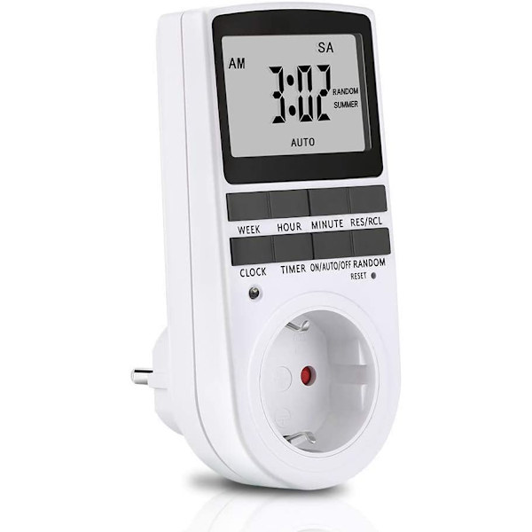 1 x Digital Timer Ur, Timer Stikkontakt Digital Stikkontakt med Stort LCD Display og 10 x Programmerbare Programmer og Tilfældig Anti-Tyveri Digital Timer