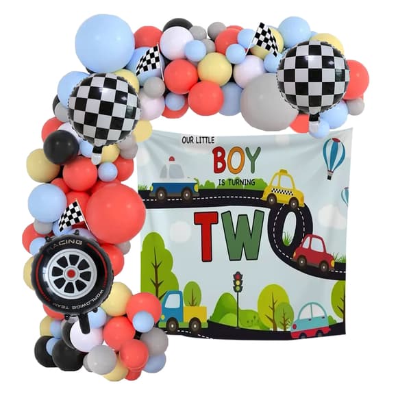Bursdagsballongsett med racingtema og bakteppe for babyshower og festdekorasjon Style 3