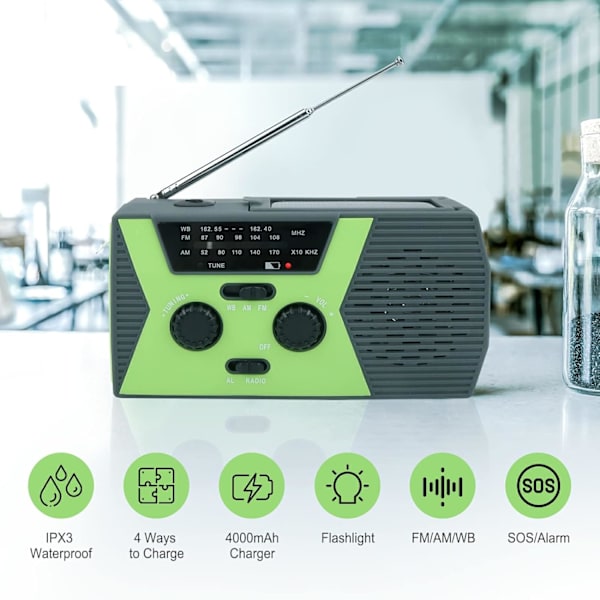 Veivradio Solradio AM FM Veivradio Verdensmottaker Nødradio USB Bærbar Radio