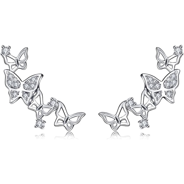 925 Sterling Sølv Cubic Zirconia Crystal 3D Butterfly Design Ear Cuff Brude Stud øredobber