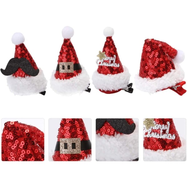 4 kpl Mini Santa Hat hiusklipsi Glitter Santa Hat