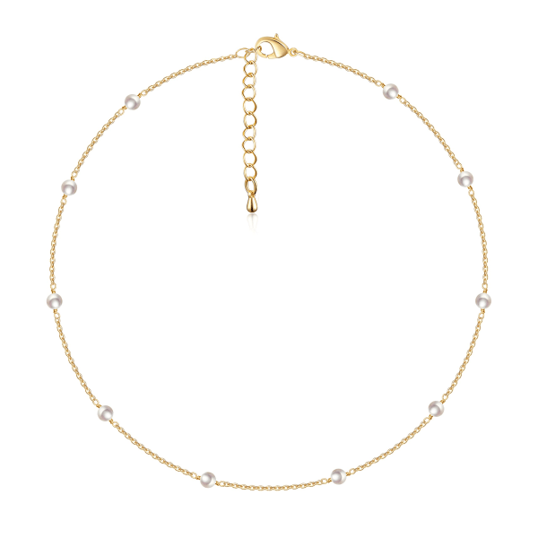 Perle Choker Delikat Justerbar Halskjede 18K Gullbelagt Dyrket Perle Tiny Chain Delikat Mors Valentinsdag Smykker for Kvinner Jenter