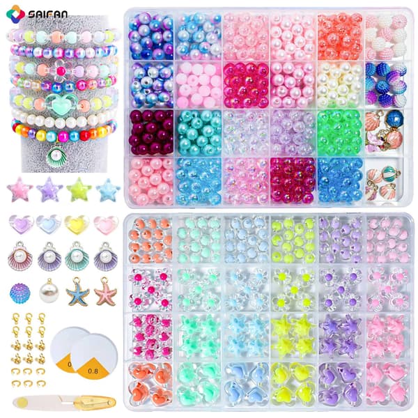 DIY havtema perlearmbåndsett Løse perler Perlematerialesett 48-grid  835 pieces