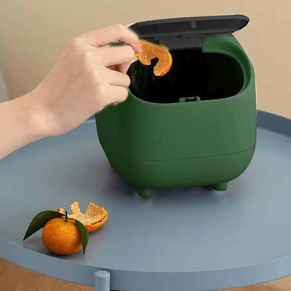 Liten papperskorg, söt Ninja Press skrivbordsbehållare med lock Green