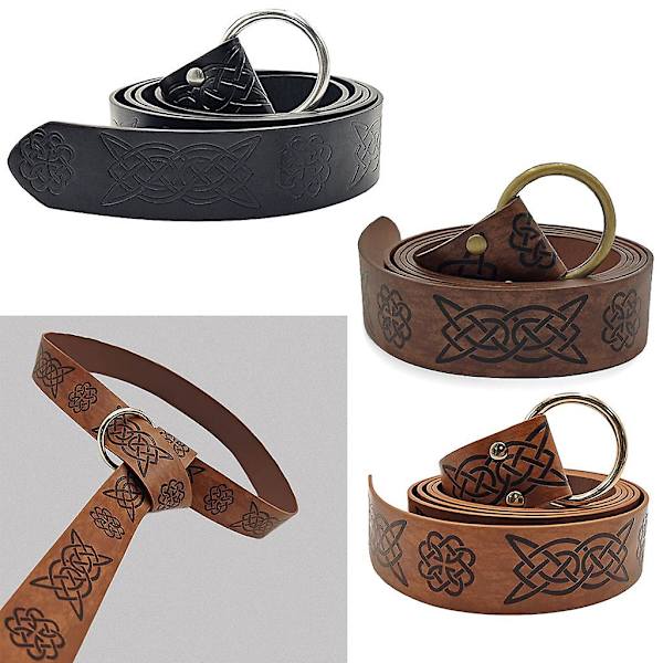 Middelalderlig præget Viking Vegvisir PU læder O-ring bælte Retro renæssance ridder spænder bælte læder talje