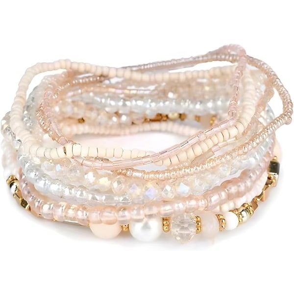 Pärl armband för kvinnor Stapelbara pärlor Sommar Regnbåge Stack Boho Stretch Handgjorda Kristall Elastiska Färgglada Små Pärlor Bulk Armband Kvinnor