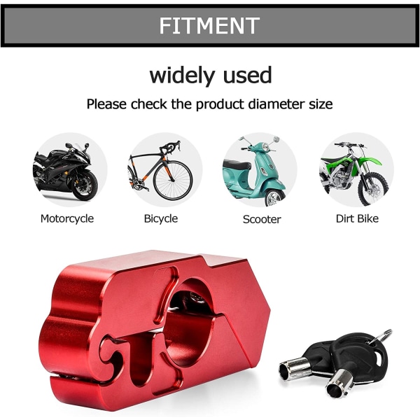 Motorcykelstyrlås, PSLER-greb Gashåndtag Bremselås Universal sikkerhedslås til sikring af motorcykler Knallerter Scootere ATV'er (rød)