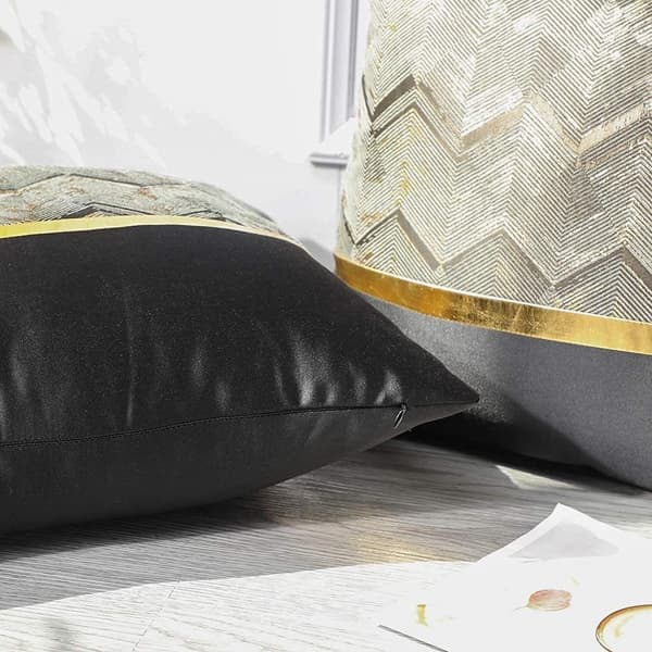 2 st Soffa Bil Sovrum Kuddfodral Lyxig Modern Enkel Guld Läder Sömnad Vågig Rand Kudde Ryggstöd 45x45cm(Svart)