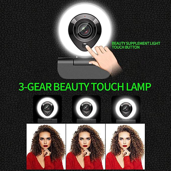 Mini LED-webbkamera med mikrofon och ringljus, 1080p Fhd 30fps nätverkskamera Justerbar avancerad dator