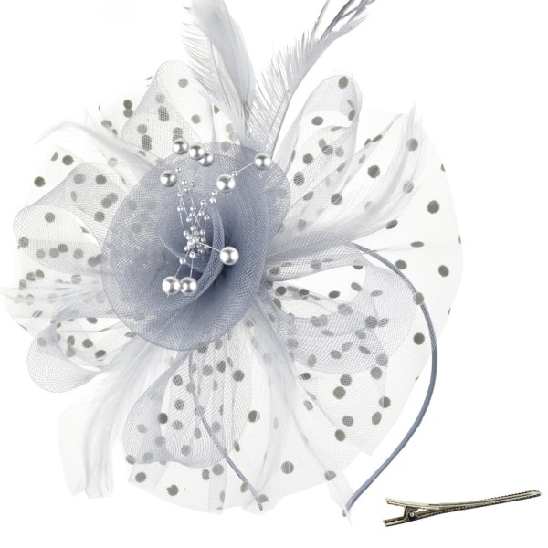 Hat Flower Mesh Ribbons Feathers på et pandebånd og en gaffelformet clip Cocktail Tea Party Hovedbeklædning til piger og kvinder