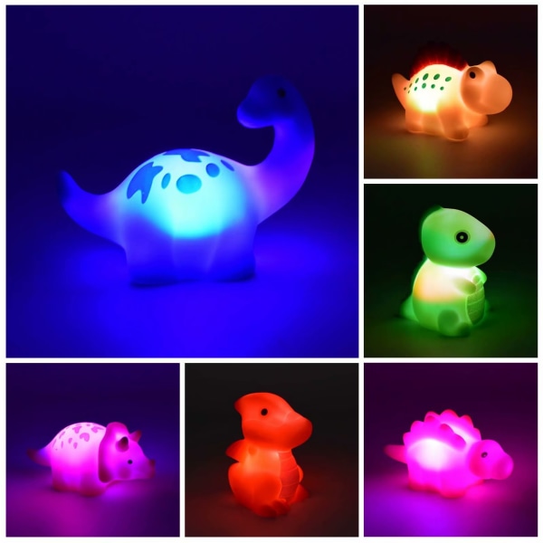 Baby , 6 st Light Up Dinosaurbadleksaker för bebisar, LED-sensoriska leksaker för barn Baby Light Up
