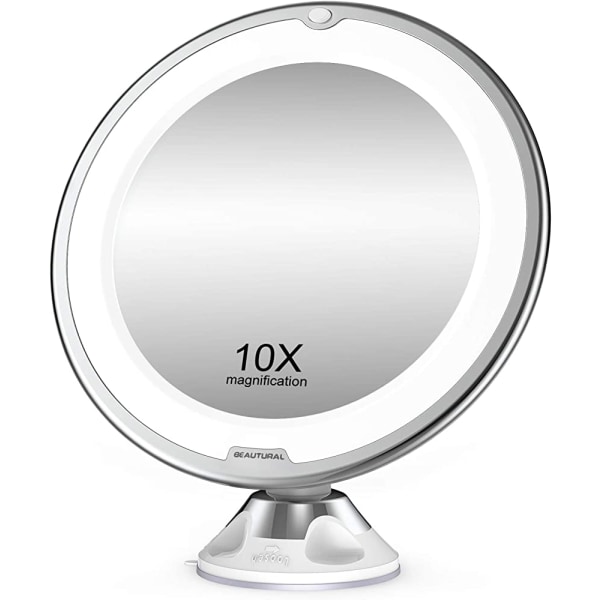 10x forstørrende sminke speil med LED-lys 1 kuleledd 360° justerbart feste bærbar kosmetisk speil, for bad, reise