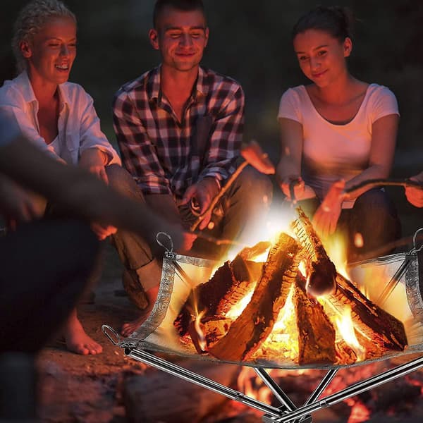 Bærbare ildskåle, sammenklappelig rustfrit stål ildkurv til camping, rustfrit stål net pejs, udendørs ildsted til udendørs, terrasse, camping, grill