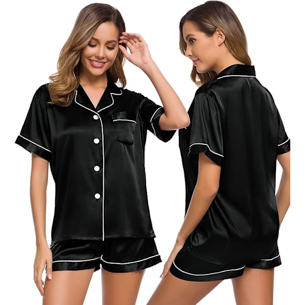 Dam Silke Satin Pyjamas Set Kortärmad Knapp Ned Nattkläder Loungewear