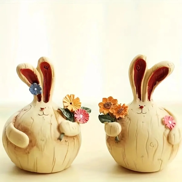 1 pair Rural Style Easter Resin Decorations - Fat Rabbit Lovers, Small People