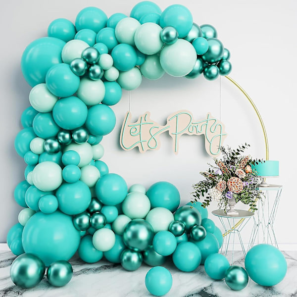 Teal Ballongbågsgirlang Kit-Macaron Teal Ballong Latex Metallic Grön Ballong 132st För Baby Shower, Kön Avslöja Barnens Födelsedag