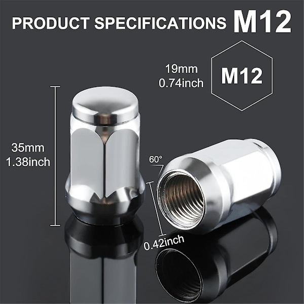 M12x1.5 hjulmuttrar, endelssvetsade kupmuttrar i krom