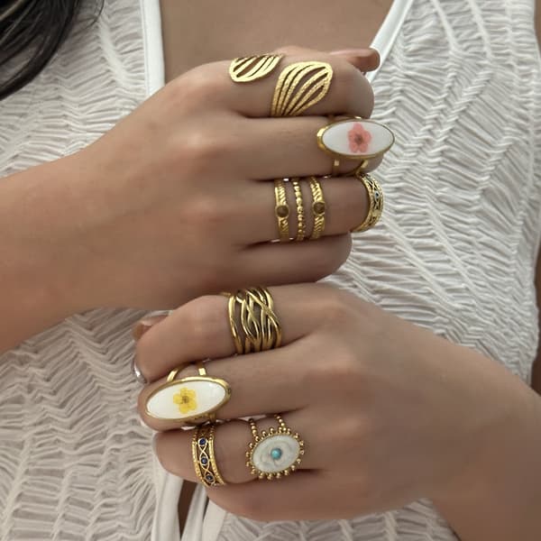 Boho Geometrisk Ring Sæt i Rustfrit Stål, Stabelbar Justerbar Åben Ring til Mænd og Kvinder #3