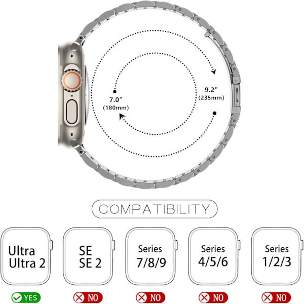 Rannekoru, joka on yhteensopiva Apple Watch Ultra 2 Ultra -rannekkeen 49 mm:n kanssa, miesten ja naisten ranneke, kiinteä ruostumattomasta teräksestä valmistettu metallirannekoru, joka on yhteensopiva Apple_xx:n kanssa Silver