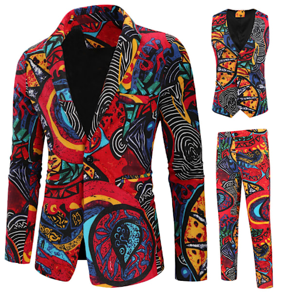 Herre 3-delt Print Suit Blomster Festkjole Sæt XL
