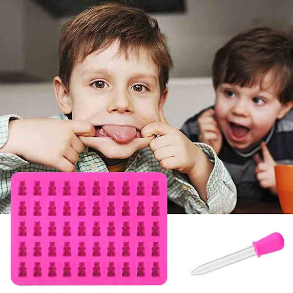 Silikoneform 50 med Gummy Bear Ice Cube Form, pink