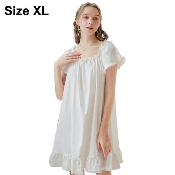 Kvinders bomuldsnatkjole vintage let kjolesæt kortærmet prinsesse natkjole (XL, hvid)