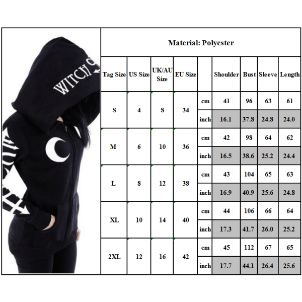 Kvinde Hoodie Tøj Gotisk Punk Måne Bogstav Trykt Sweatshirt Sort black M