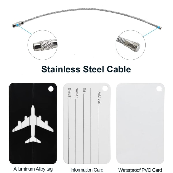 Bagagemærker til kufferter, 6-pack bagagemærker Bagagemærker af aluminiumslegering med stålløkke til bagage-id-mærker (sort)