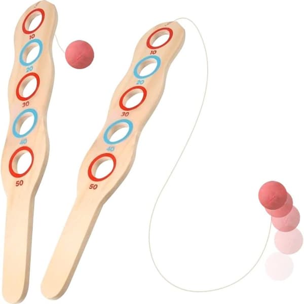Träpaddel för hand-öga-koordination med boll och elastiskt rep, interaktiv sensorisk träningsleksak Bouncing Ball