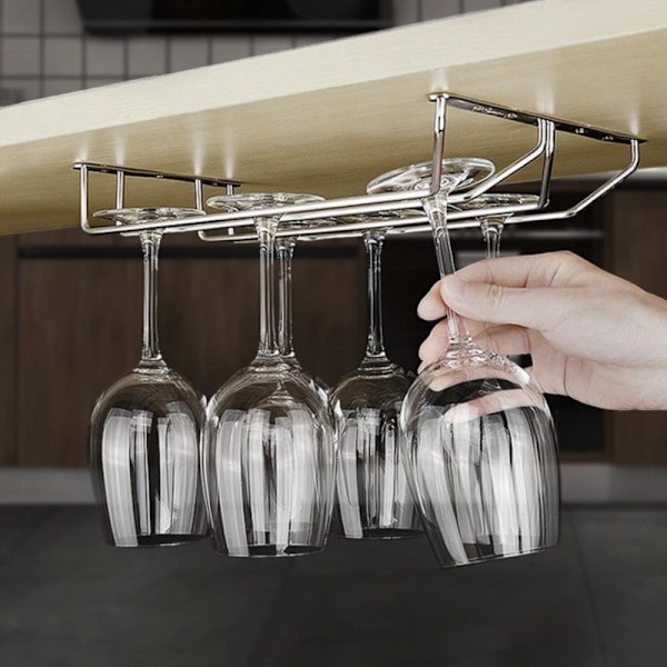 Sølv Rustfritt stål Vinstativ Glassholder Hengende Bar Goble - Perfekt 35cm single row