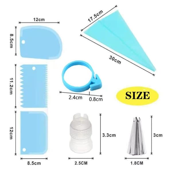 Gjenbrukbar sprøytepose med dyser, 21 deler, blå, for kakedekorering og baking