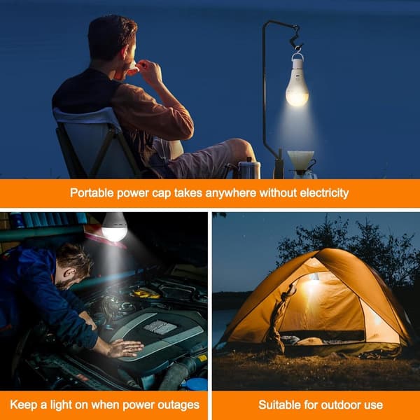 Oppladbar E27 LED-lampe - 3 fargetemperaturer med fjernkontroll, timerfunksjon, dimbar - Trådløst nødlys - Pakke med 2 wit
