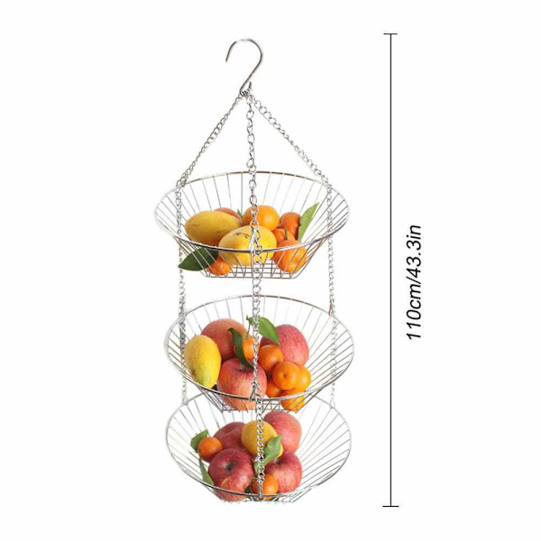 Rustfrit frugtkurv i rustfrit stål med 3 lag, kreativ frugtskål, afløbskurv, husholdningsfrugtkurv, opbevaringskurv 40