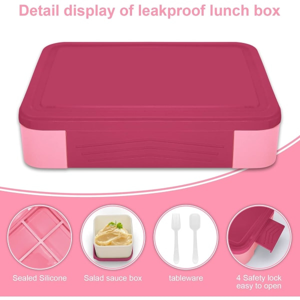 Bento-lounaslaatikko lapsille, Bento-laatikko aikuisille 5 osastolla ja 1 salaattikastikeastialla, välipalalaatikko lapsille ja aikuisille työssä ja koulussa