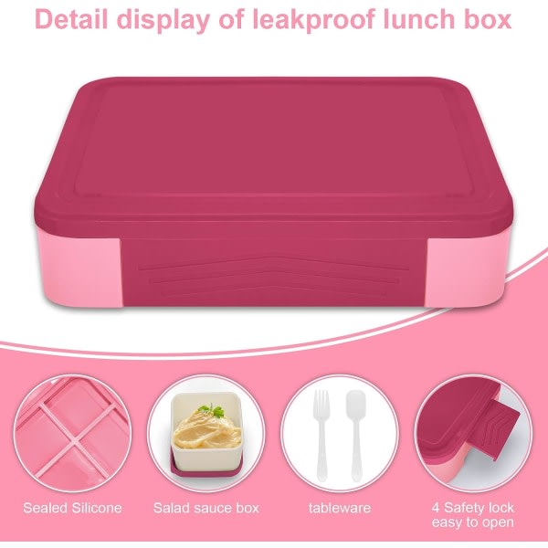 Bento Lunchbox Kids, Bento Box Lunchbox Voksne med 5 rom og 1 salatdressingbeholder, Snackboks for barn og voksne Arbeidsskole