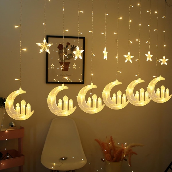 Moon Star och Fairy Tale Castle String Lights, 138 LED muslimska gardiner Fairy String Lights