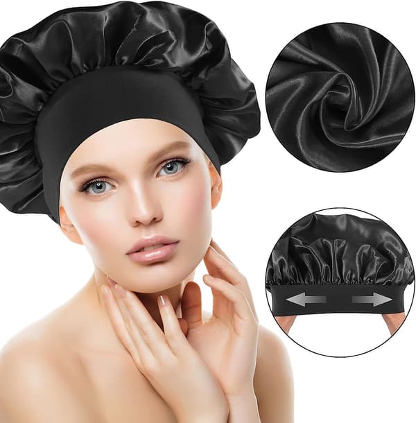 stk satin nattehue, satin hætte hår nat forældre-barn genanvendelig elastisk nat (sort) black