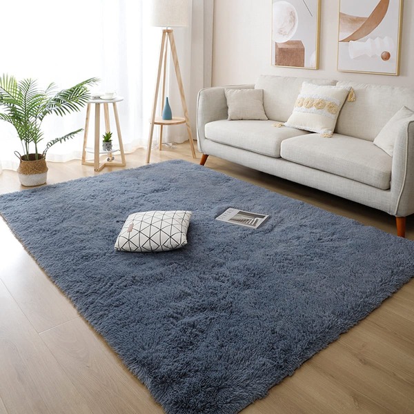 Evitany mykt teppe, mykt teppe, mykt teppe til stuen, glatt, dyptliggende teppe, lurvete soveromsteppe som ikke faller (grå, 100x160 cm)